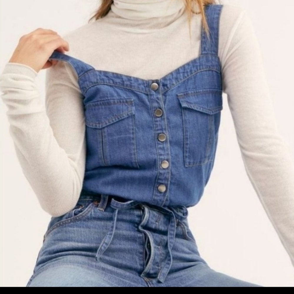 Free People Palm Desert Demin Crop Top Medium NWT